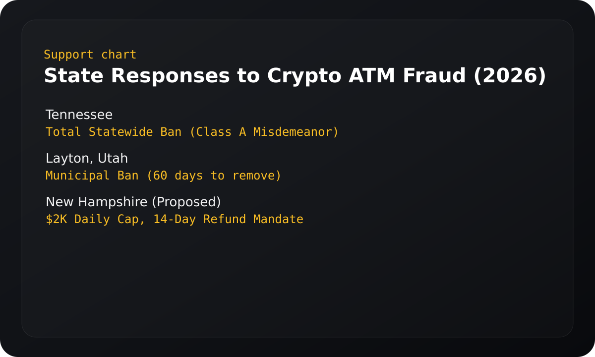 Chart summarizing state responses to crypto atm fraud (2026).